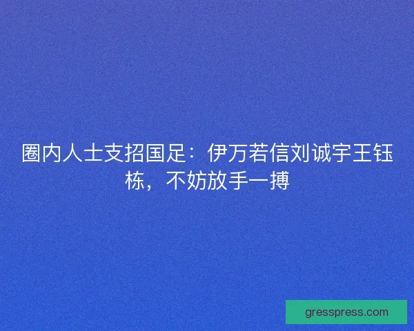 圈内人士支招国足：伊万若信刘诚宇王钰栋，不妨放手一搏